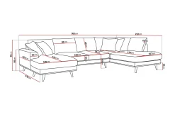 Copenhagen Premium 5-personers Højrevendt U-formet Dyb Sofa med Divan og Chaiselong i Stoff