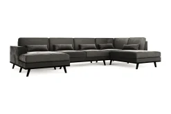 Copenhagen 5-seters Høyrevendt U-formet Sofa med Divan og Sjeselong i Fløyel