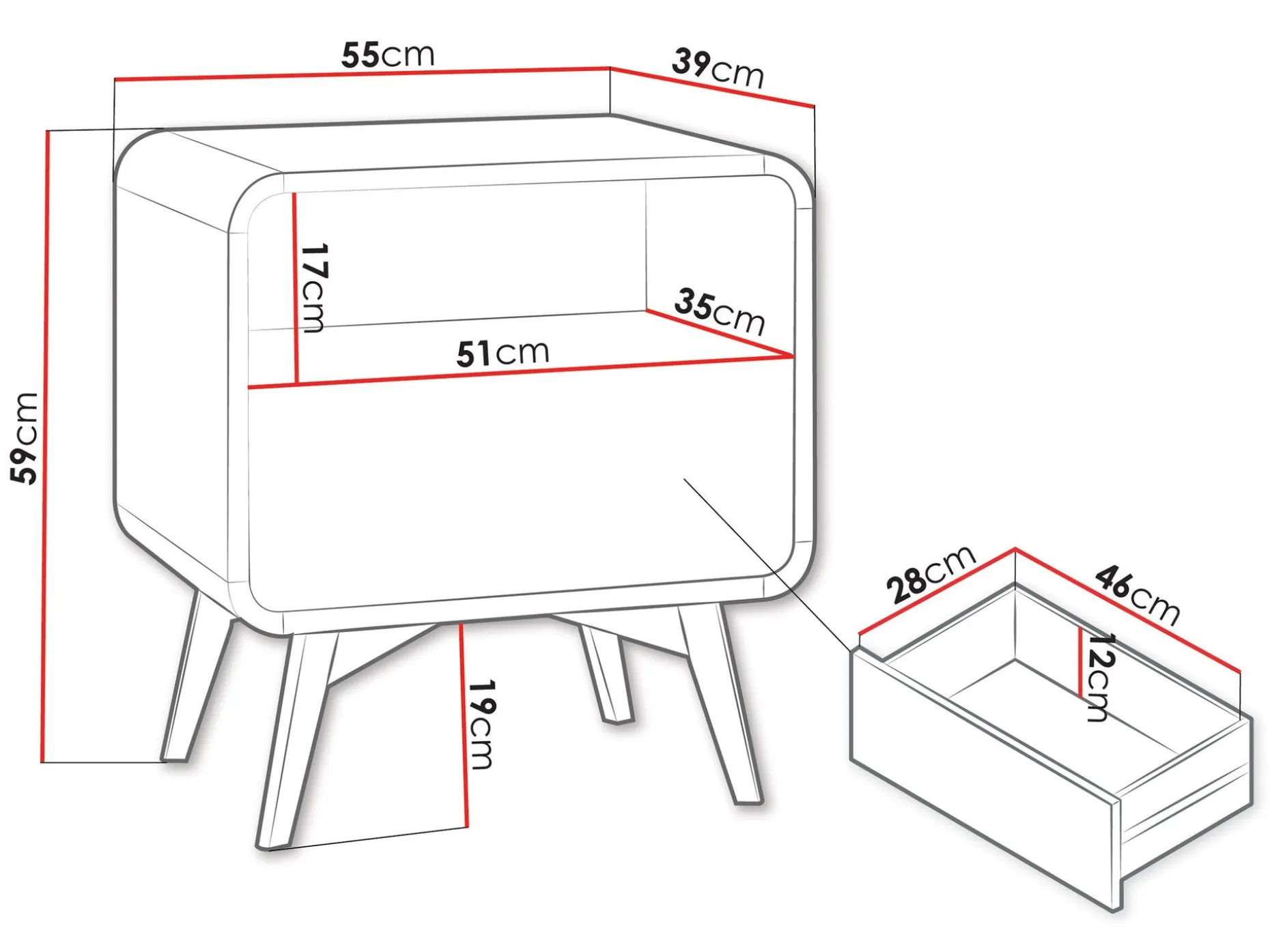 Corvan Nattbord 55 cm