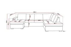 Crazy 4-seters Høyrevendt U-formet Large Sofa med Divan og Sjeselong i Stoff