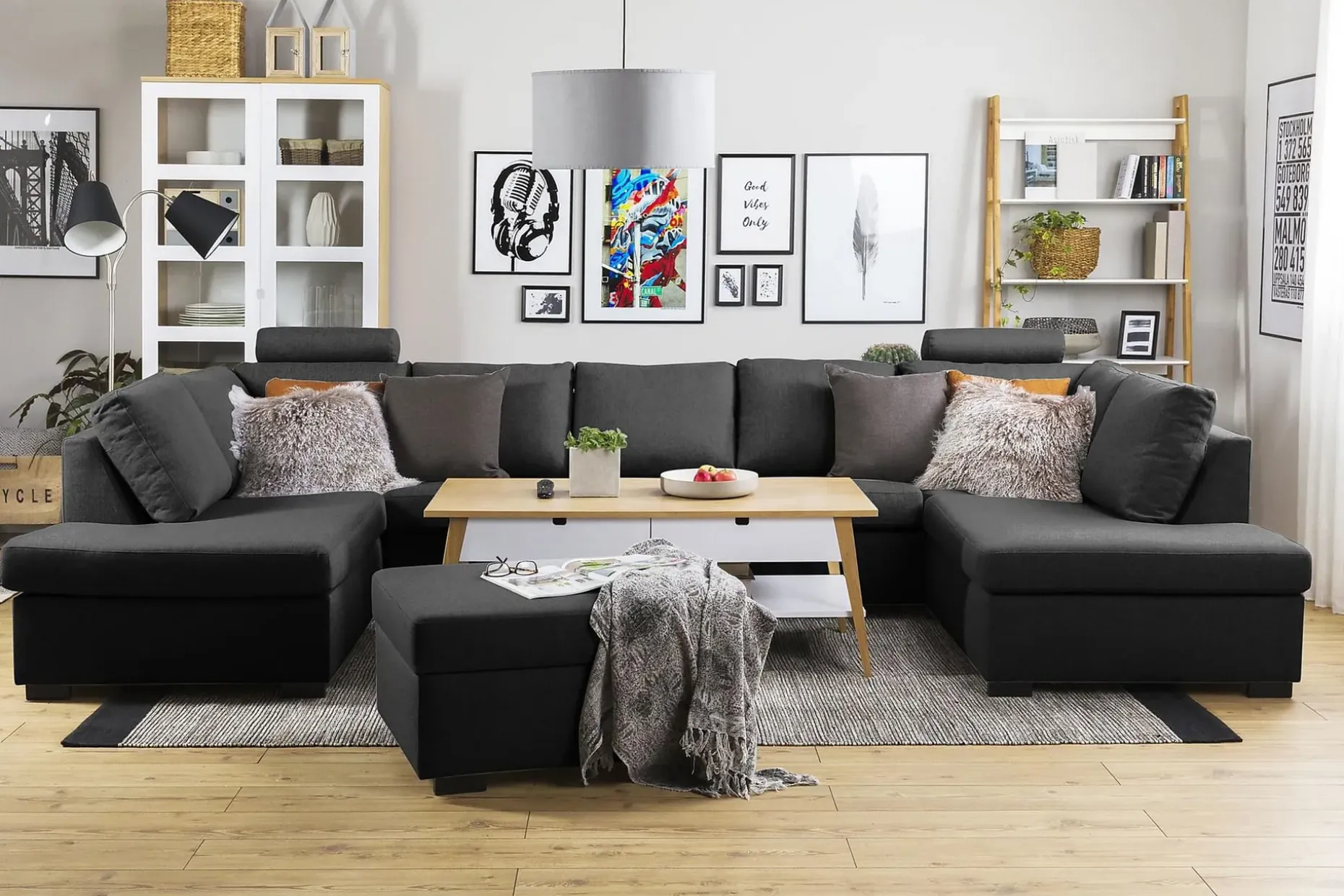 Crazy 5-seters U-formet Sofa med Dobbel Sjeselong i Stoff