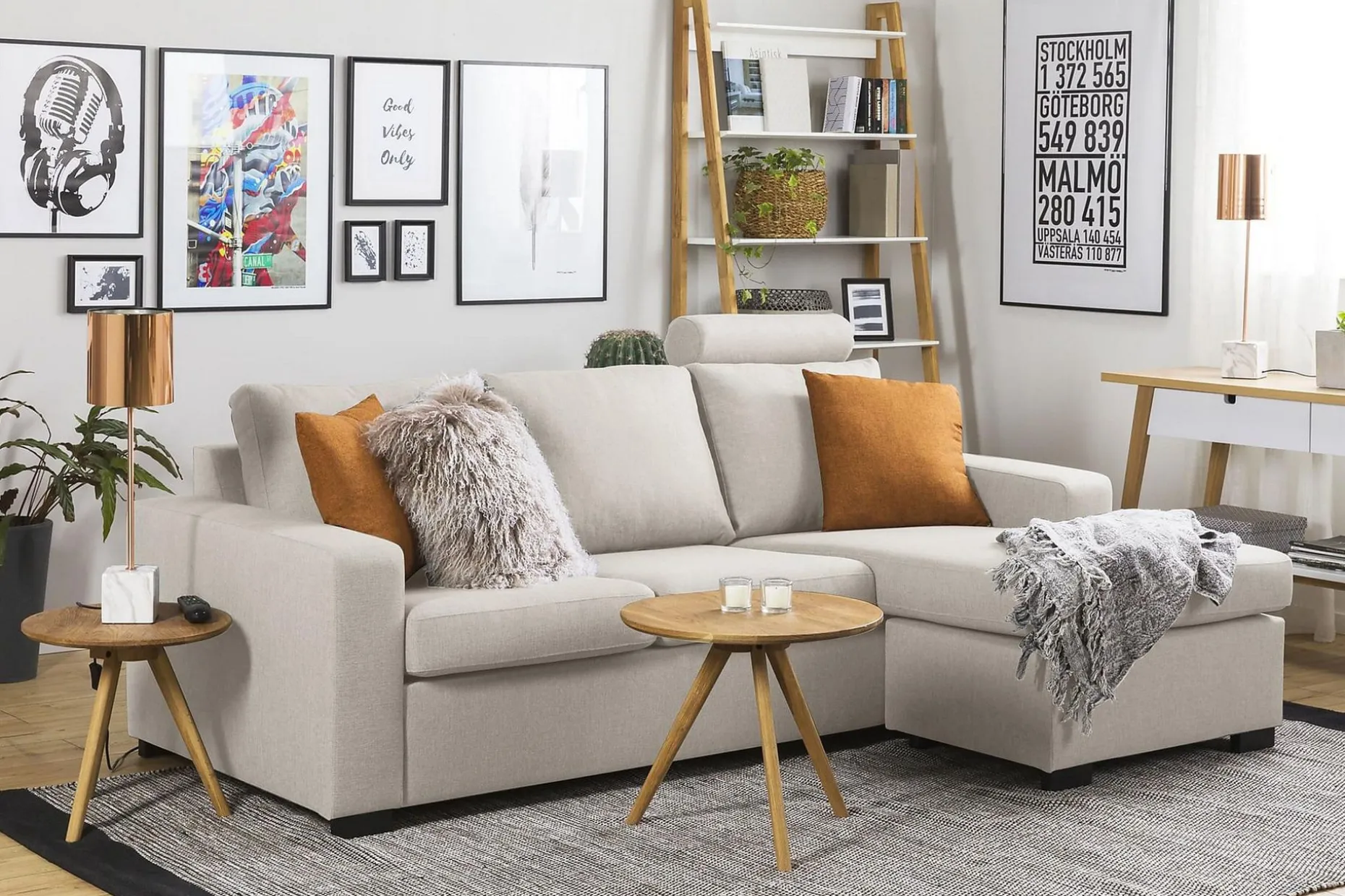 Crazy 3-seters Vendbar L-formet Sjeselongsofa i Stoff