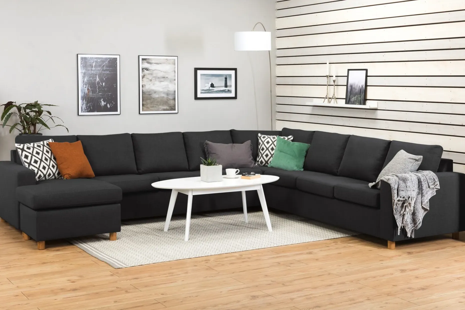 Crazy 7-seters Vendbar U-formet XX-Large Hjørnesofa med Divan i Stoff