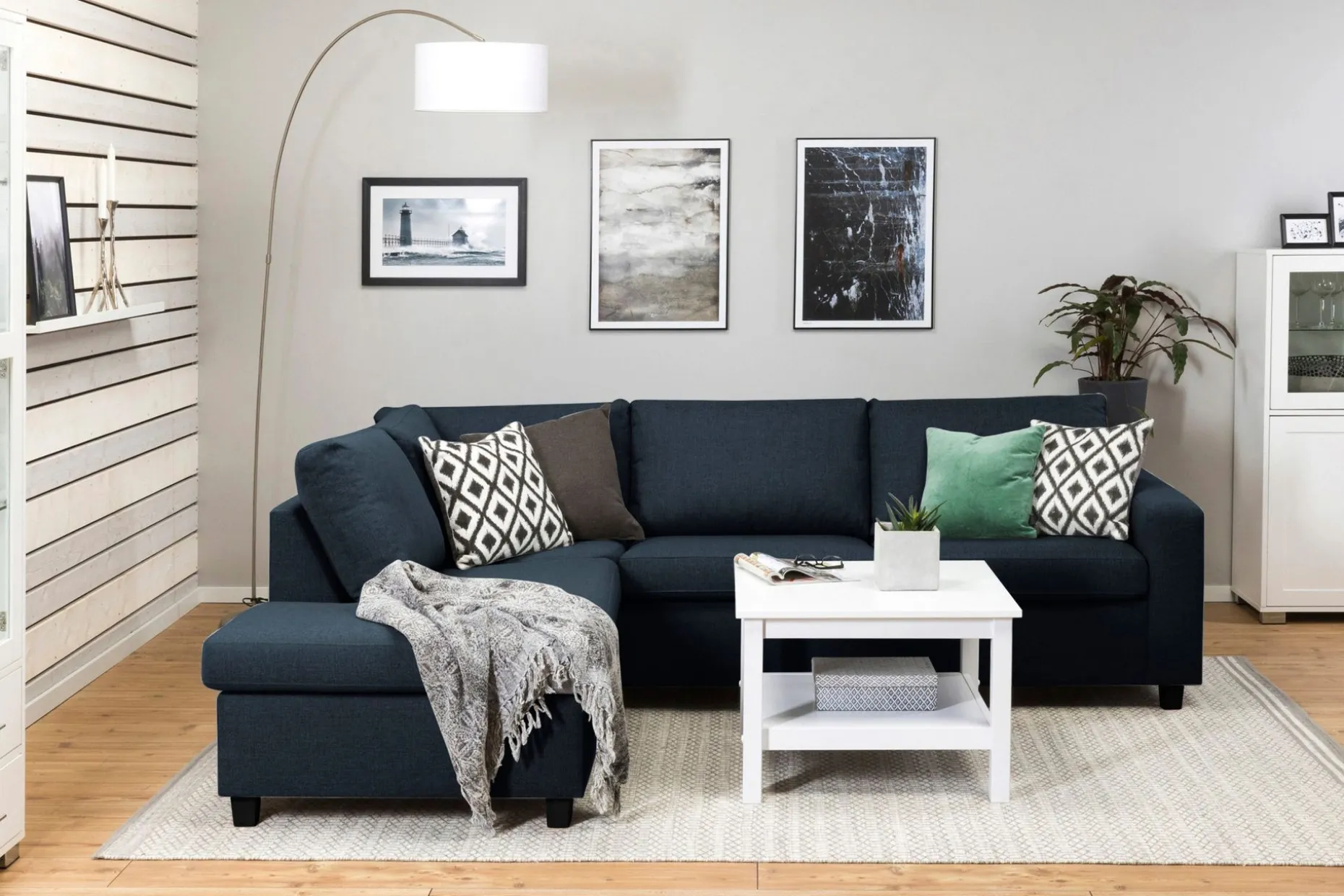 Crazy 3-seters Venstrevendt L-formet Sjeselongsofa i Stoff