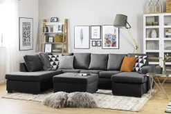 Crazy 5-seters Venstrevendt U-formet Sofa med Divan og Sjeselong i Stoff