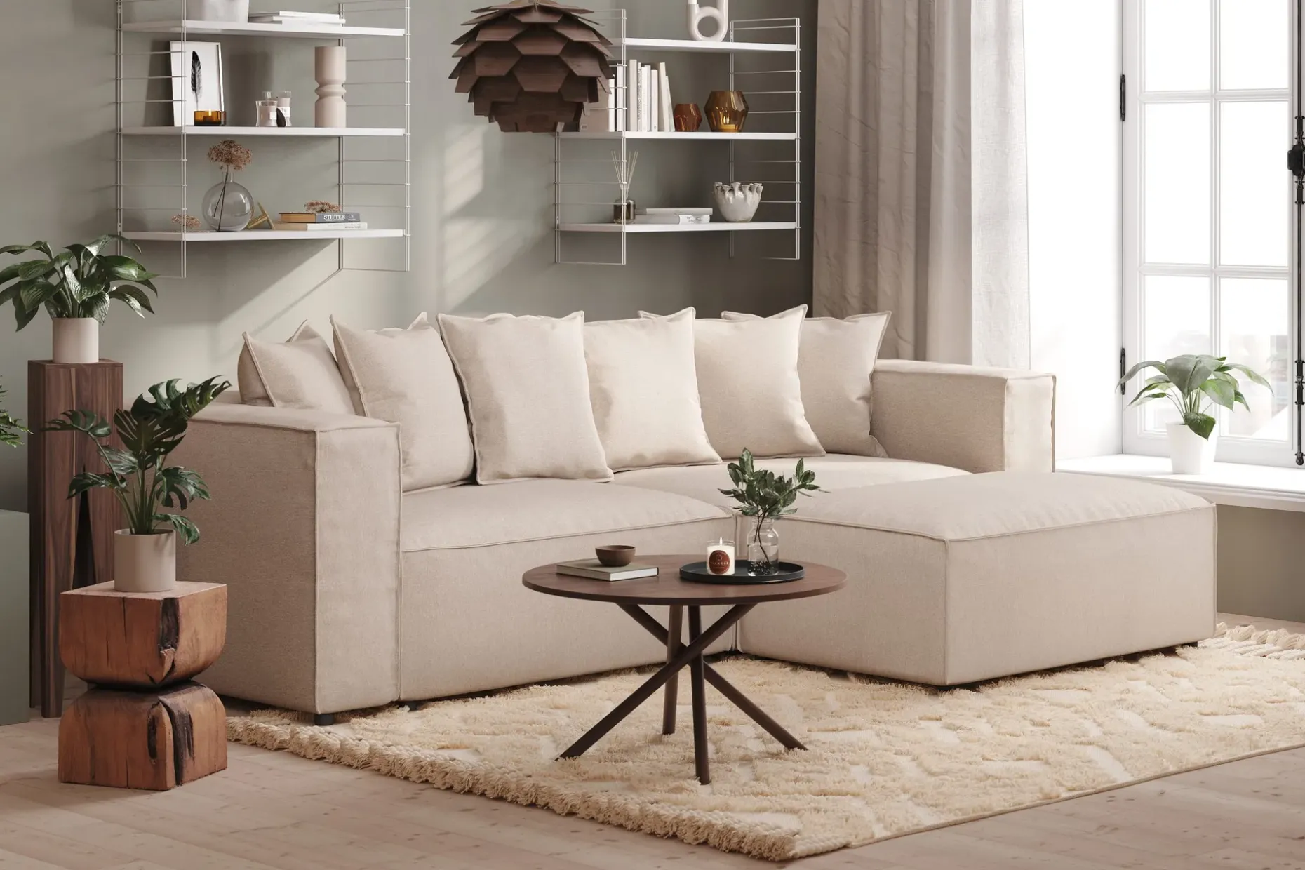 Cubo 4-seters L-formet Dyp Modulsofa med Divan i Stoff