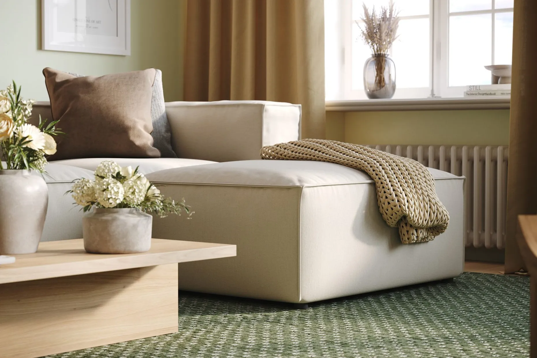 Cubo 4-seters Vendbar L-formet Dyp Modulsofa med Divan i Stoff