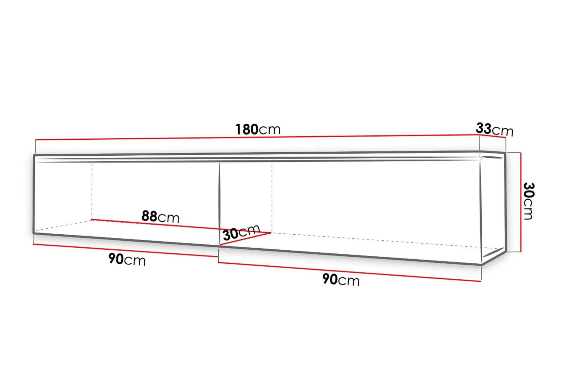 Cuguen Vegghengt TV-benk med oppbevaring 180x32x30 cm