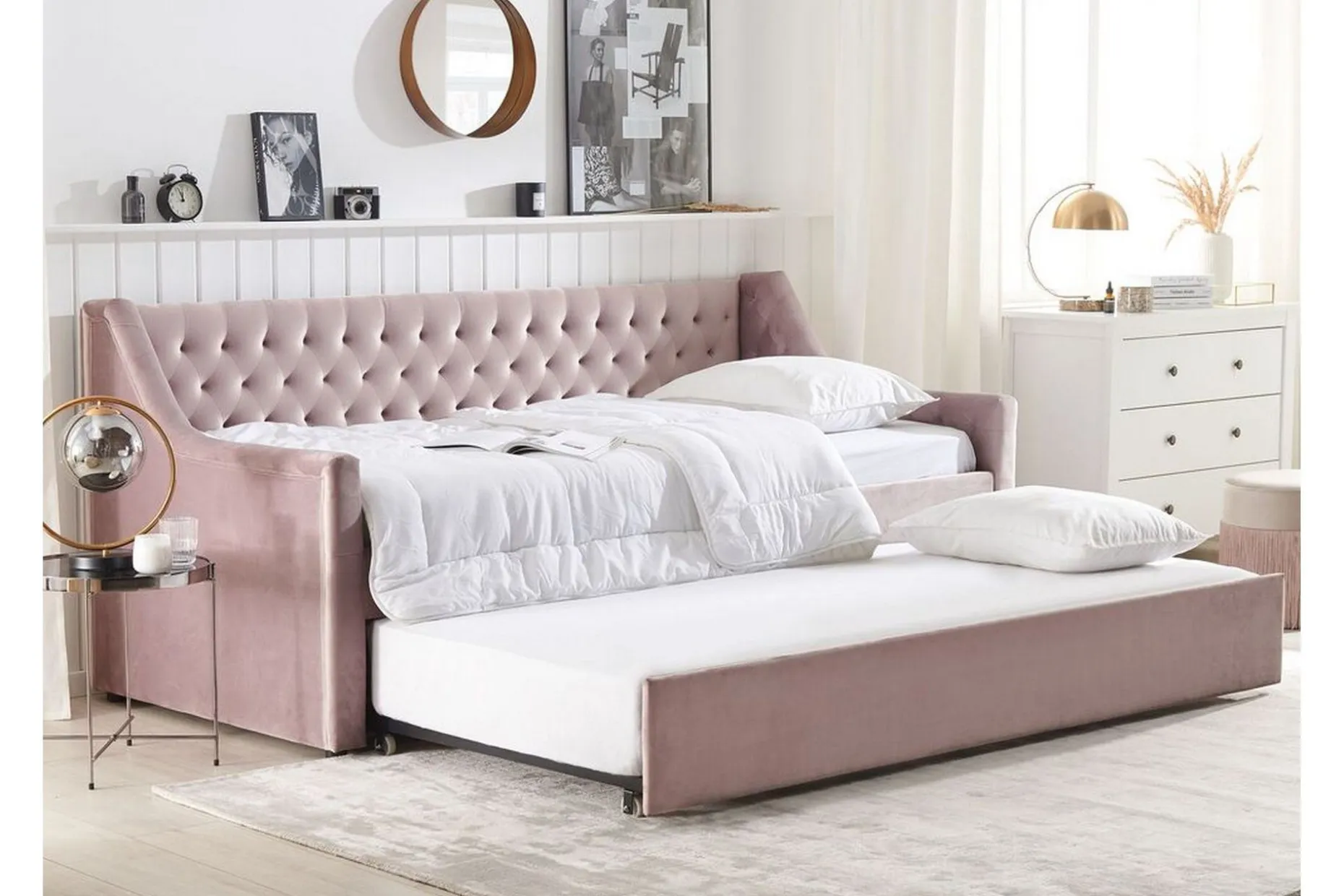 Dagseng 90 x 200 cm fløyel rosa MONTARGIS