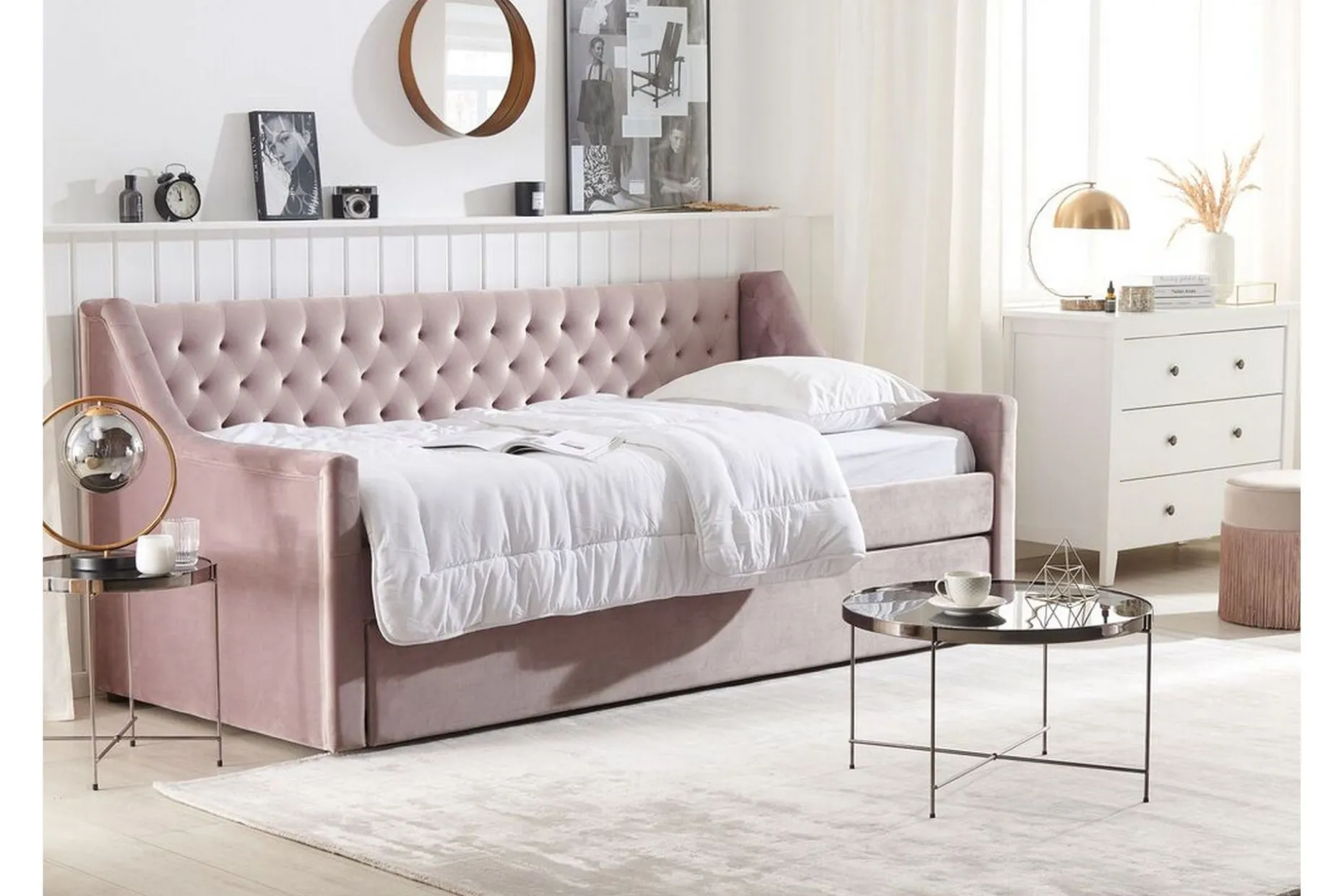 Dagseng 90 x 200 cm fløyel rosa MONTARGIS
