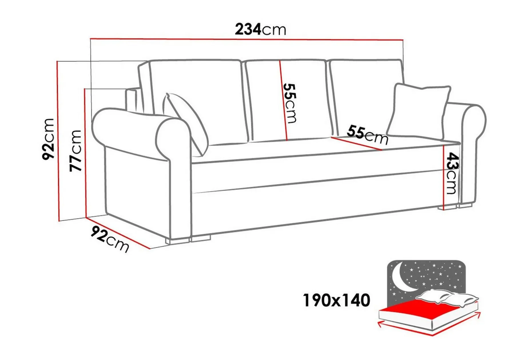 Denegal 3-sits Bäddsoffa Dark grey