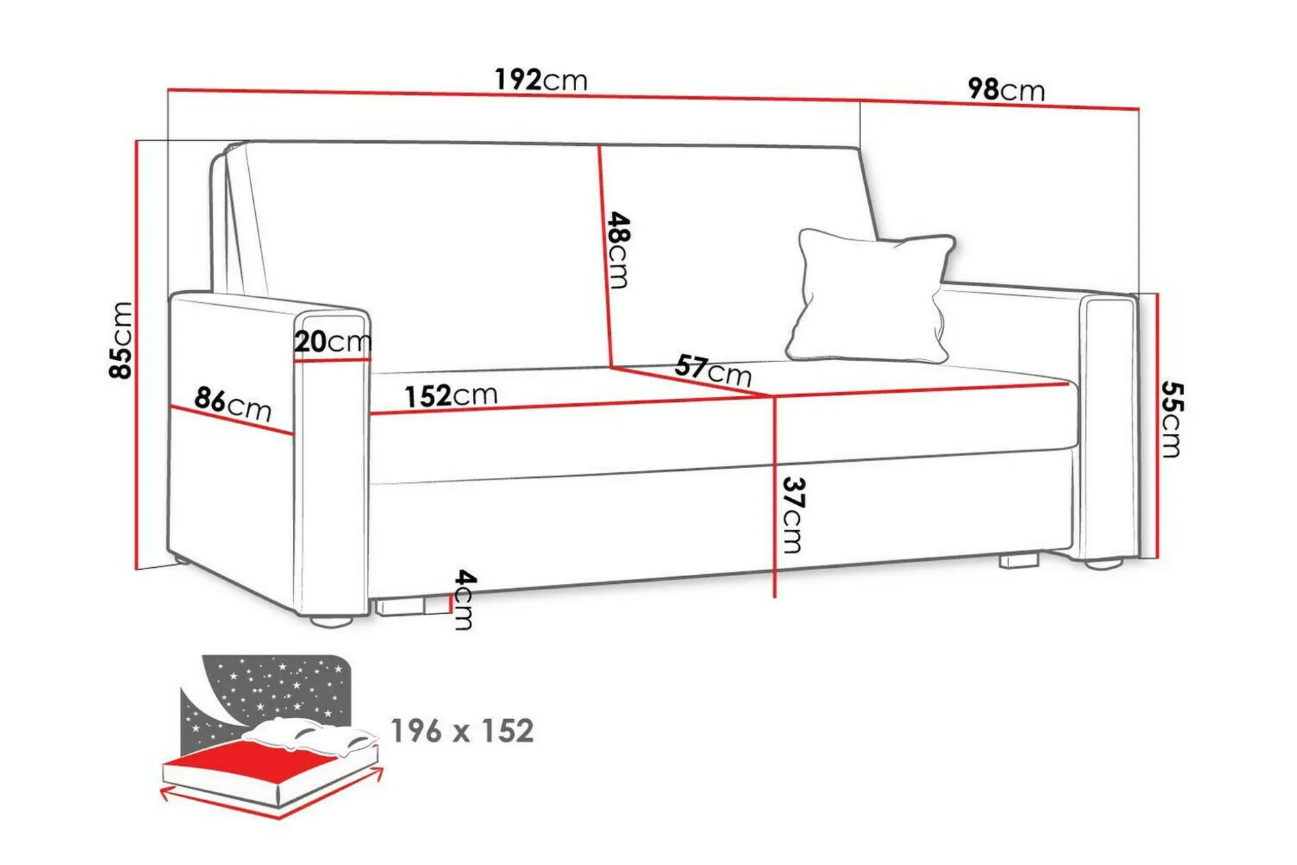 Denegal 2-sits Bäddsoffa Dark grey