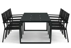 Devon utendørs spisegruppe 210x100 cm med 6 stablebare Tunis-stoler