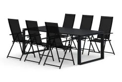 Devon utendørs spisegruppe 210x100 cm med 6 Sanna regulerbare stoler