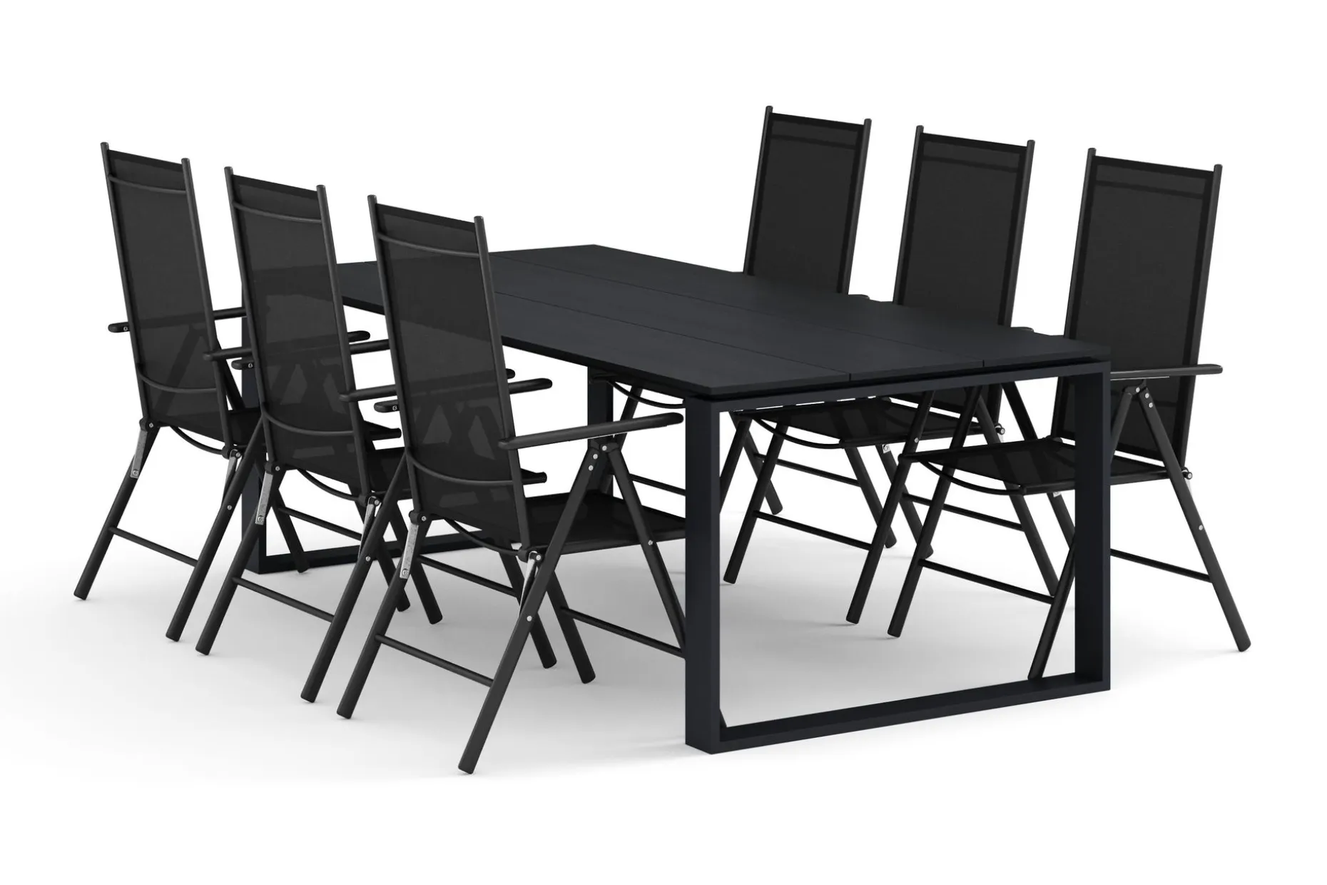 Devon utendørs spisegruppe 210x100 cm med 6 Maggie regulerbare stoler