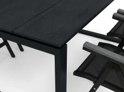 Devon utendørs spisegruppe 210x100 cm med 6 Monaco Light regulerbare stoler