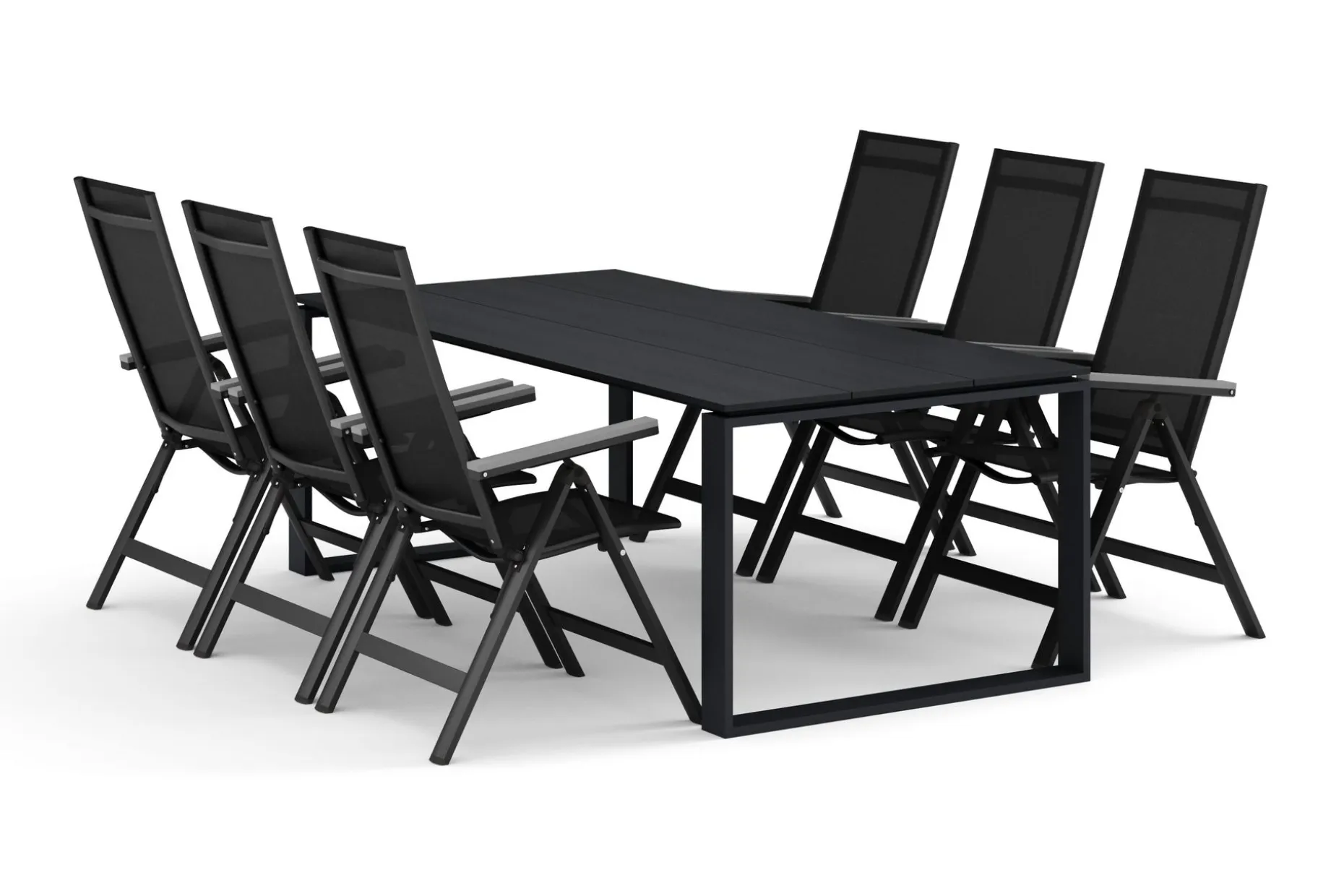 Devon utendørs spisegruppe 210x100 cm med 6 Monaco Light regulerbare stoler