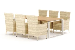 Devon utendørs spisegruppe 210x100 cm med 6 Thor-stoler med armlener