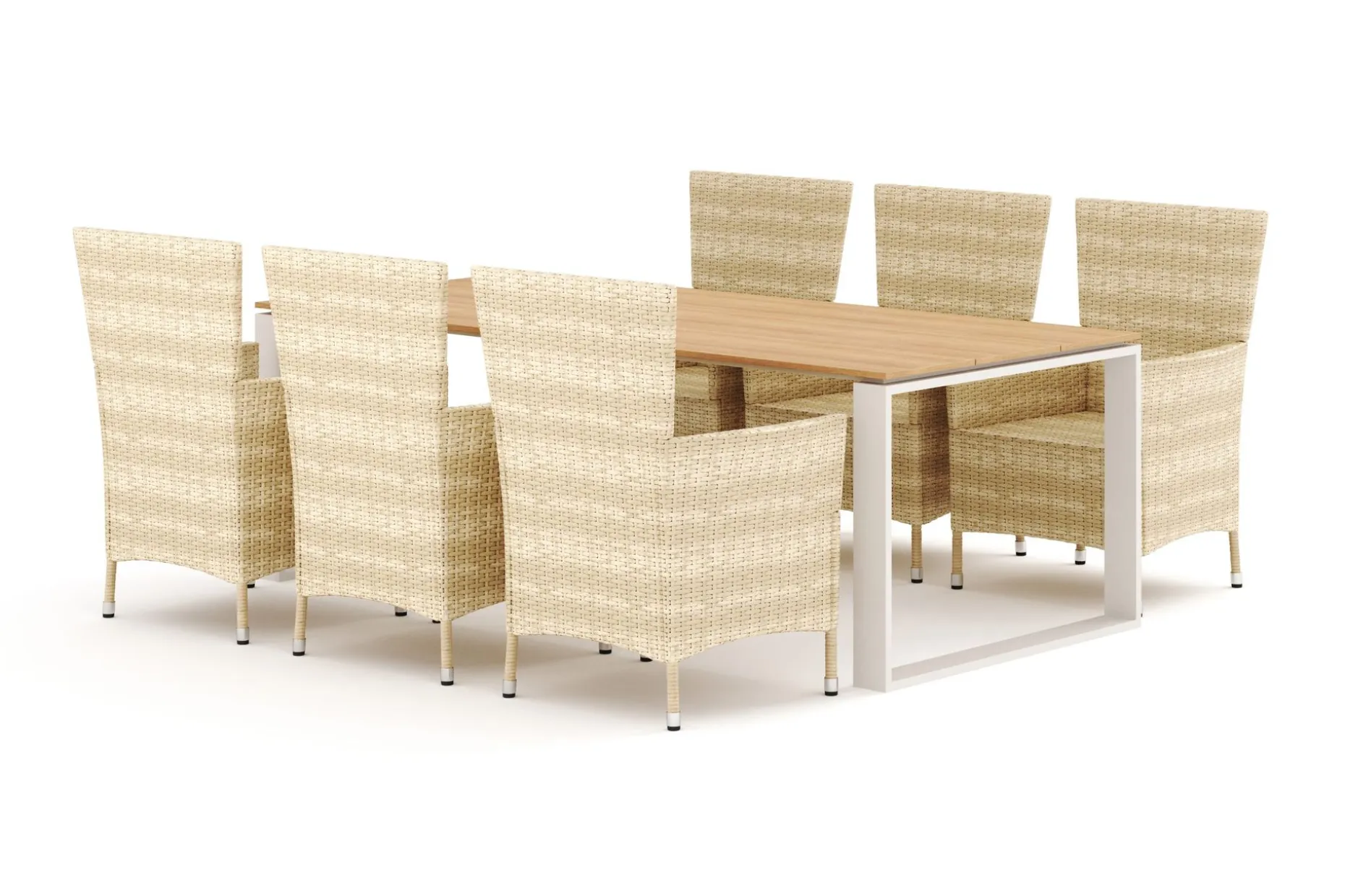 Devon utendørs spisegruppe 210x100 cm med 6 Thor-stoler med armlener