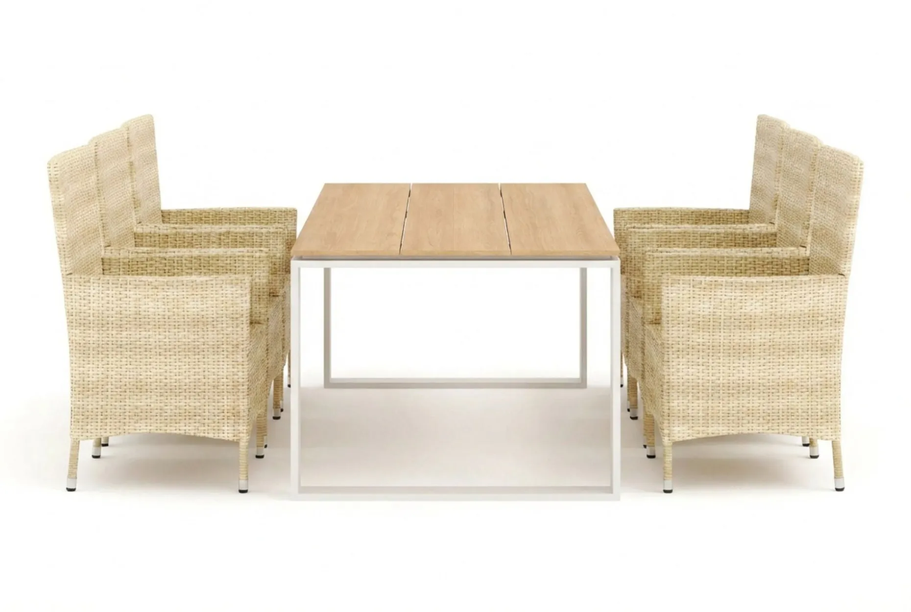 Devon utendørs spisegruppe 210x100 cm med 6 Thor-stoler med armlener