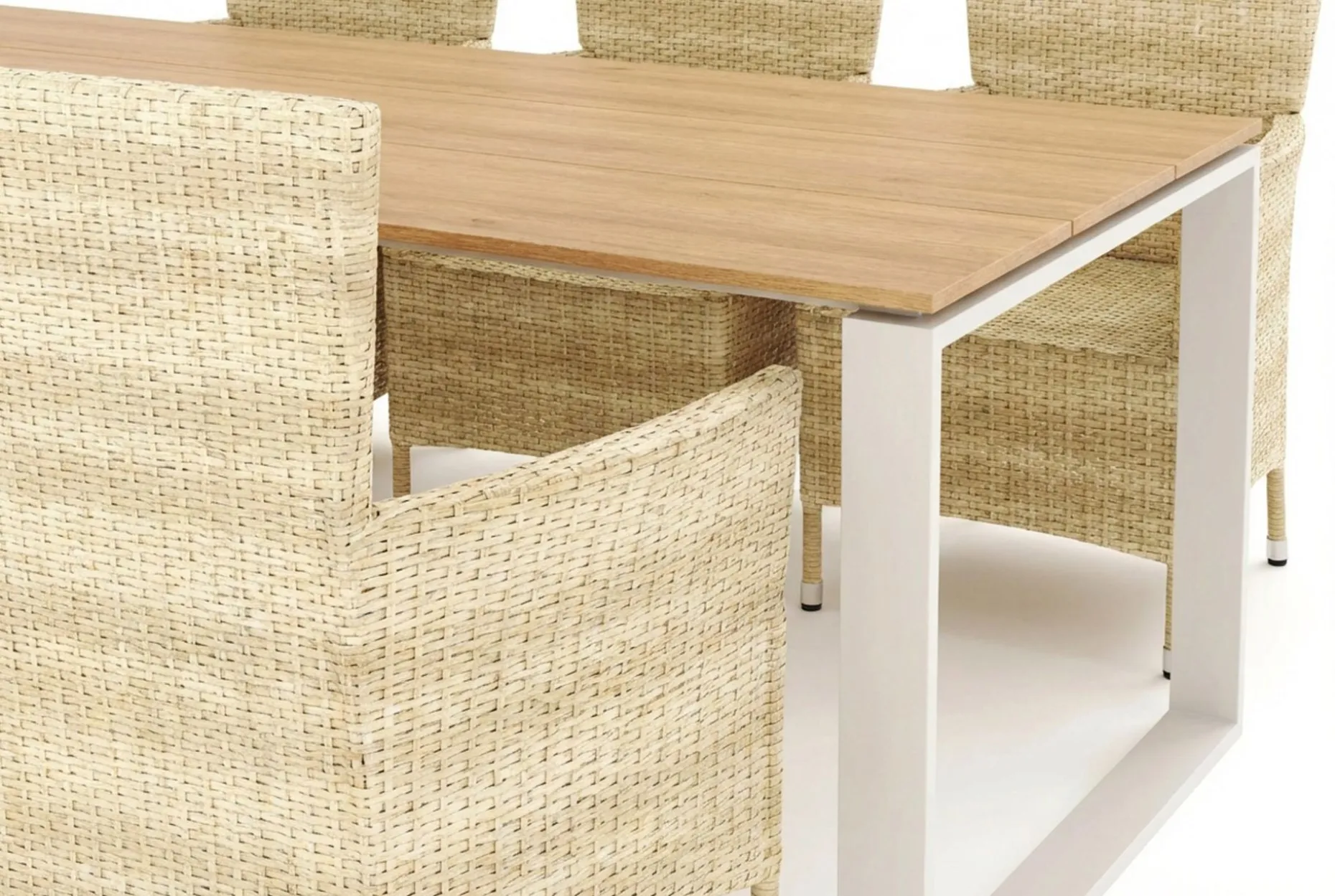 Devon utendørs spisegruppe 210x100 cm med 6 Thor-stoler med armlener