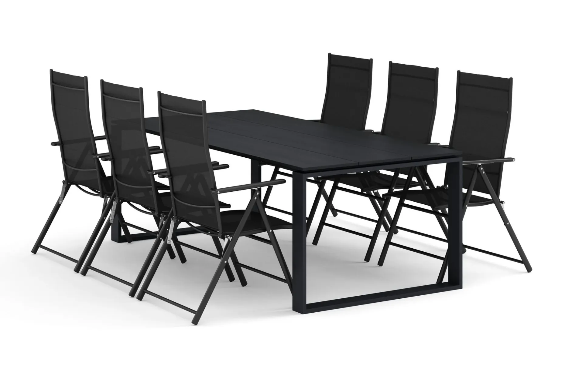 Devon utendørs spisegruppe 210x100 cm med 6 regulerbare stoler