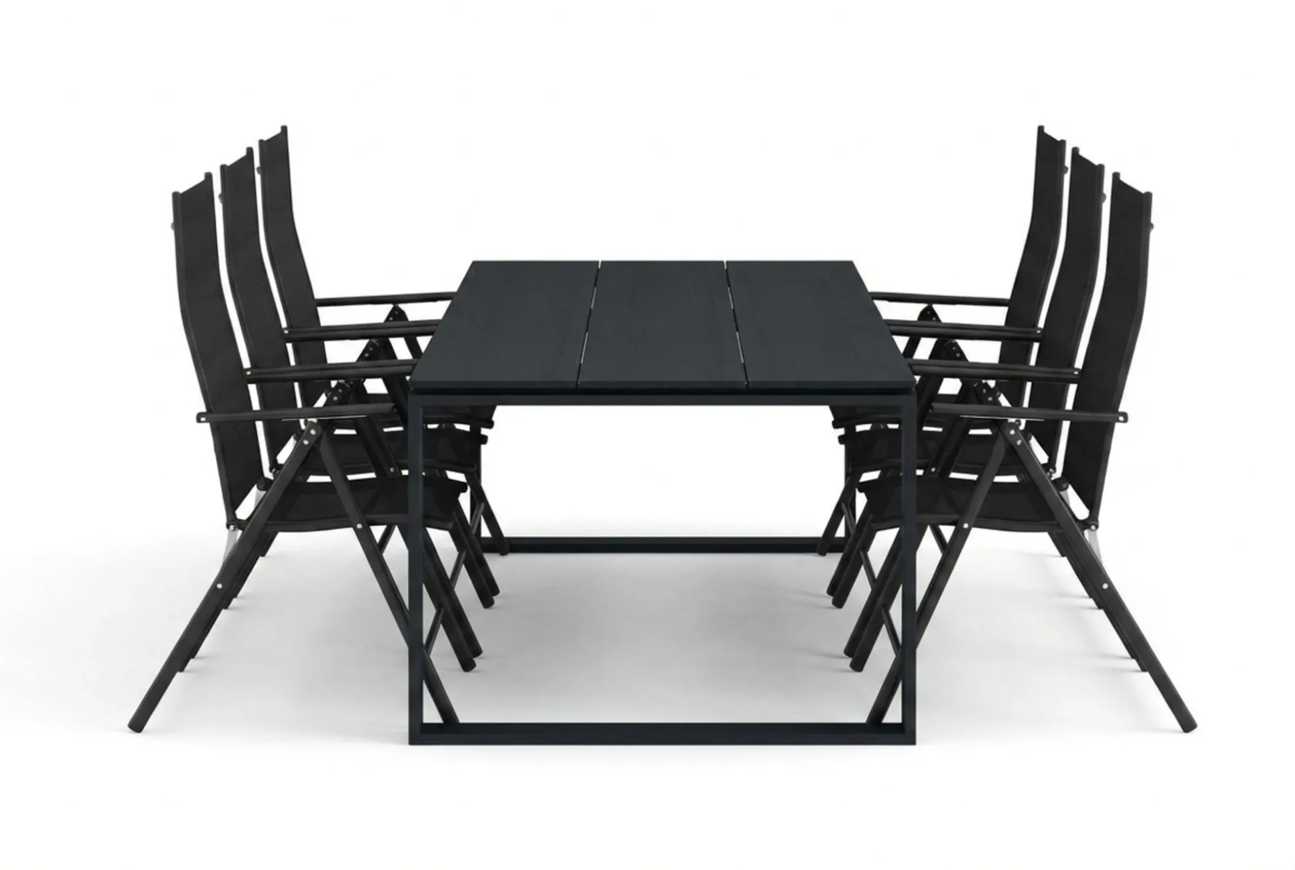 Devon utendørs spisegruppe 210x100 cm med 6 regulerbare stoler
