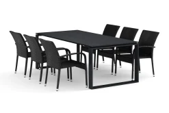 Devon utendørs spisegruppe 210x100 cm med 6 Thor Light utestoler med armlener