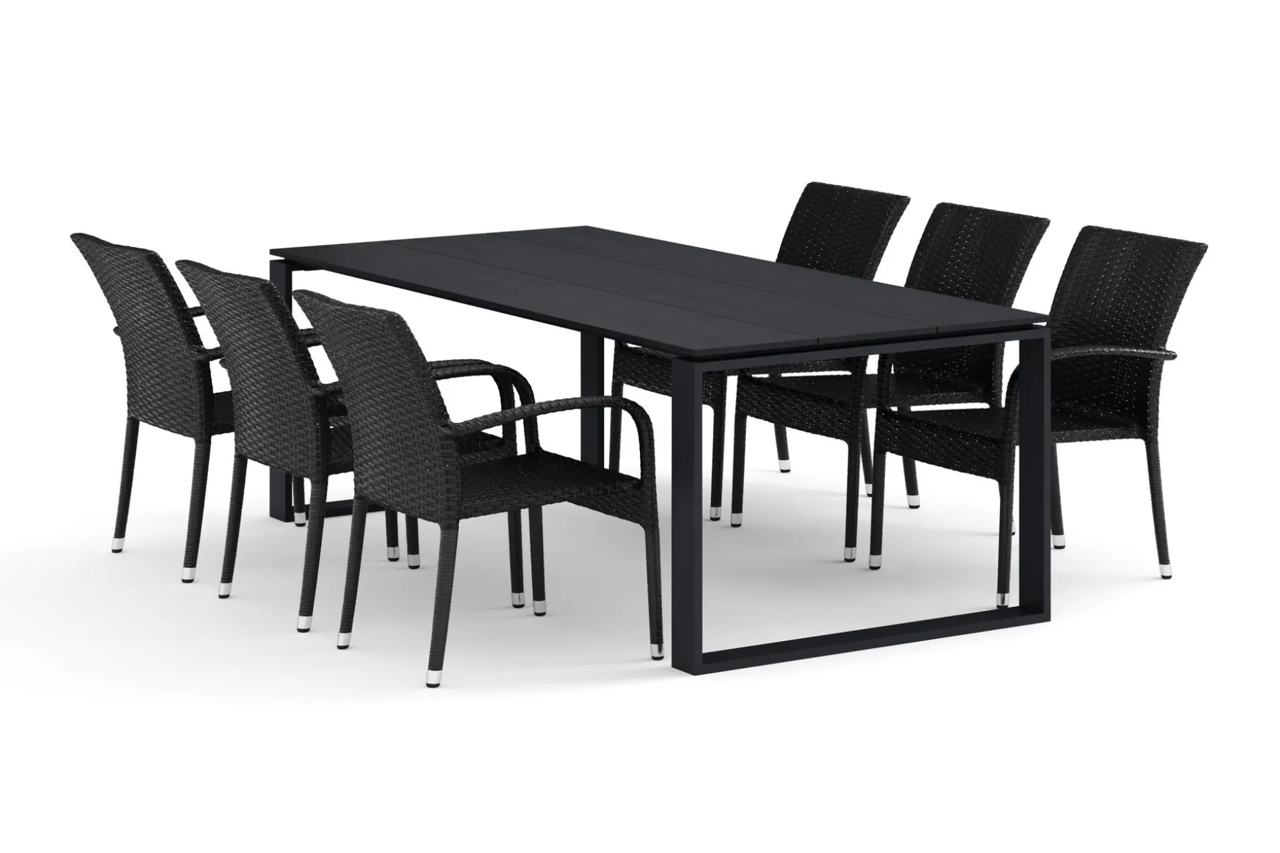 Devon utendørs spisegruppe 210x100 cm med 6 Thor Light utestoler med armlener