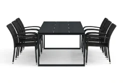Devon utendørs spisegruppe 210x100 cm med 6 Thor Light utestoler med armlener