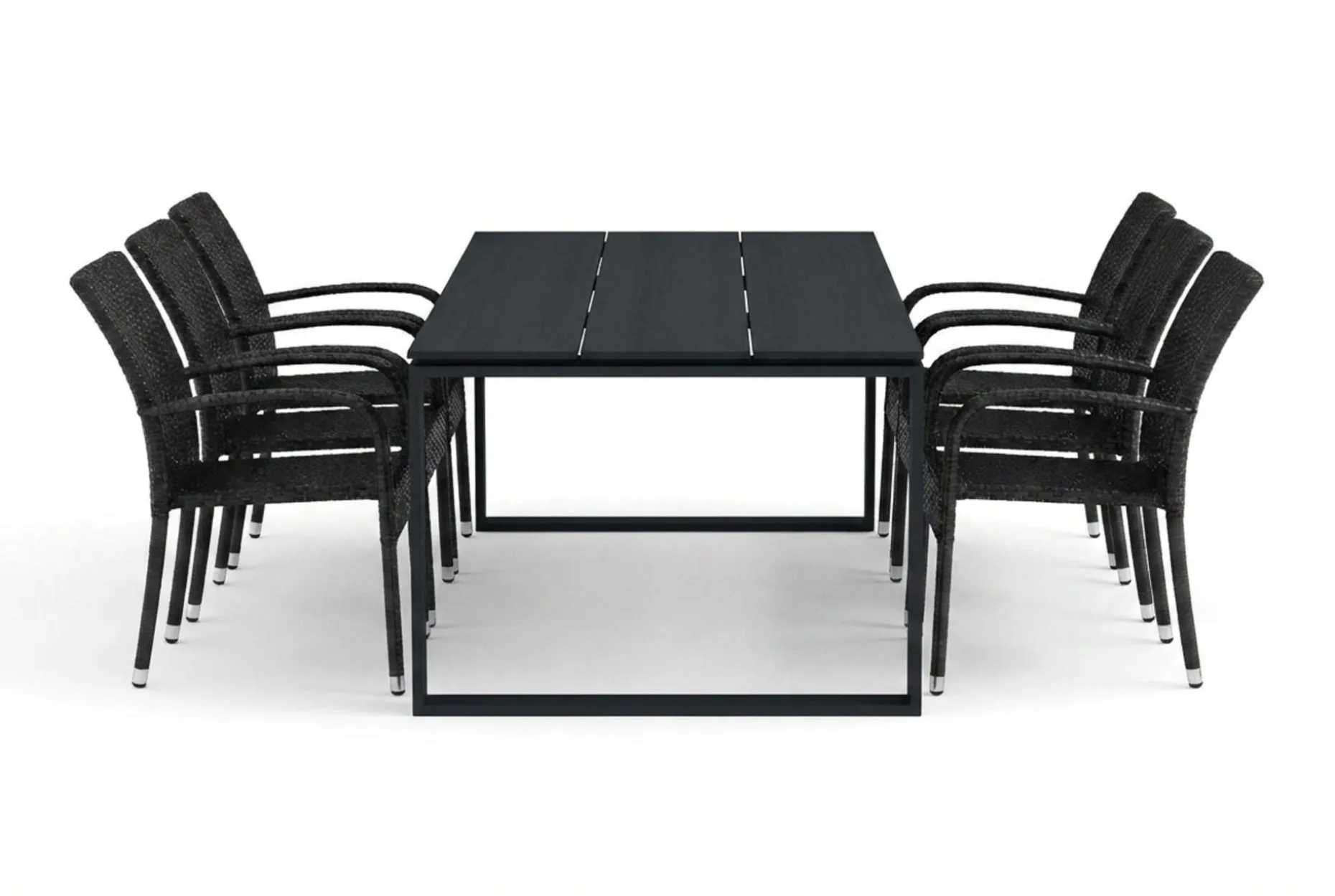 Devon utendørs spisegruppe 210x100 cm med 6 Thor Light utestoler med armlener