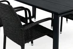 Devon utendørs spisegruppe 210x100 cm med 6 Thor Light utestoler med armlener