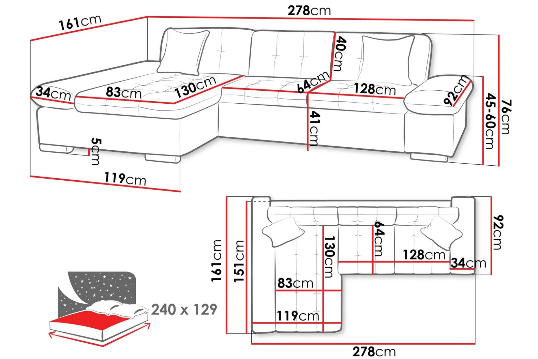 Djerra Sofa med Divan 3-seter