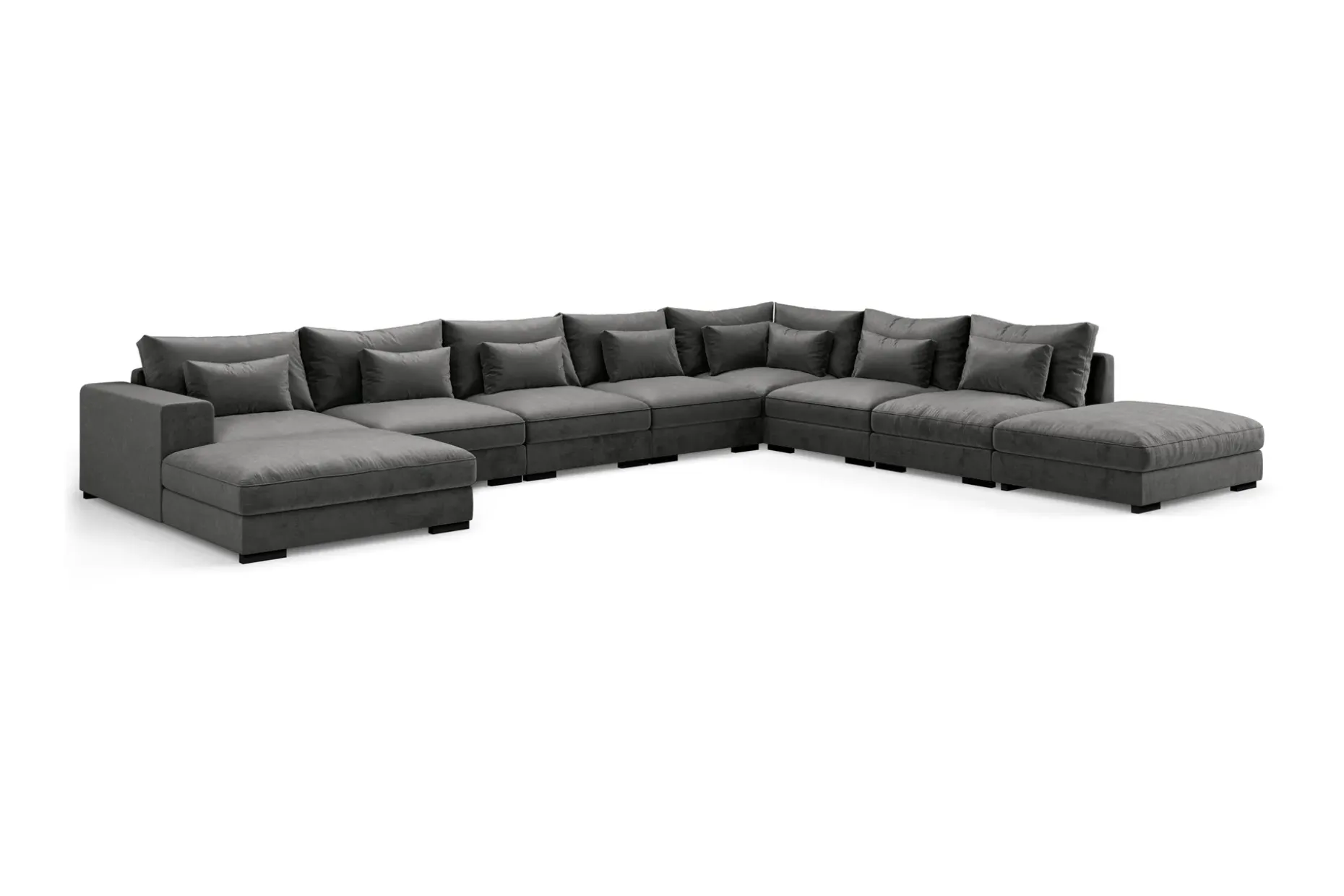 Dubai stor U-modulsofa med divan venstre fløyel 527 cm ekstra dyp