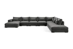 Dubai stor U-modulsofa med divan venstre fløyel 527 cm ekstra dyp