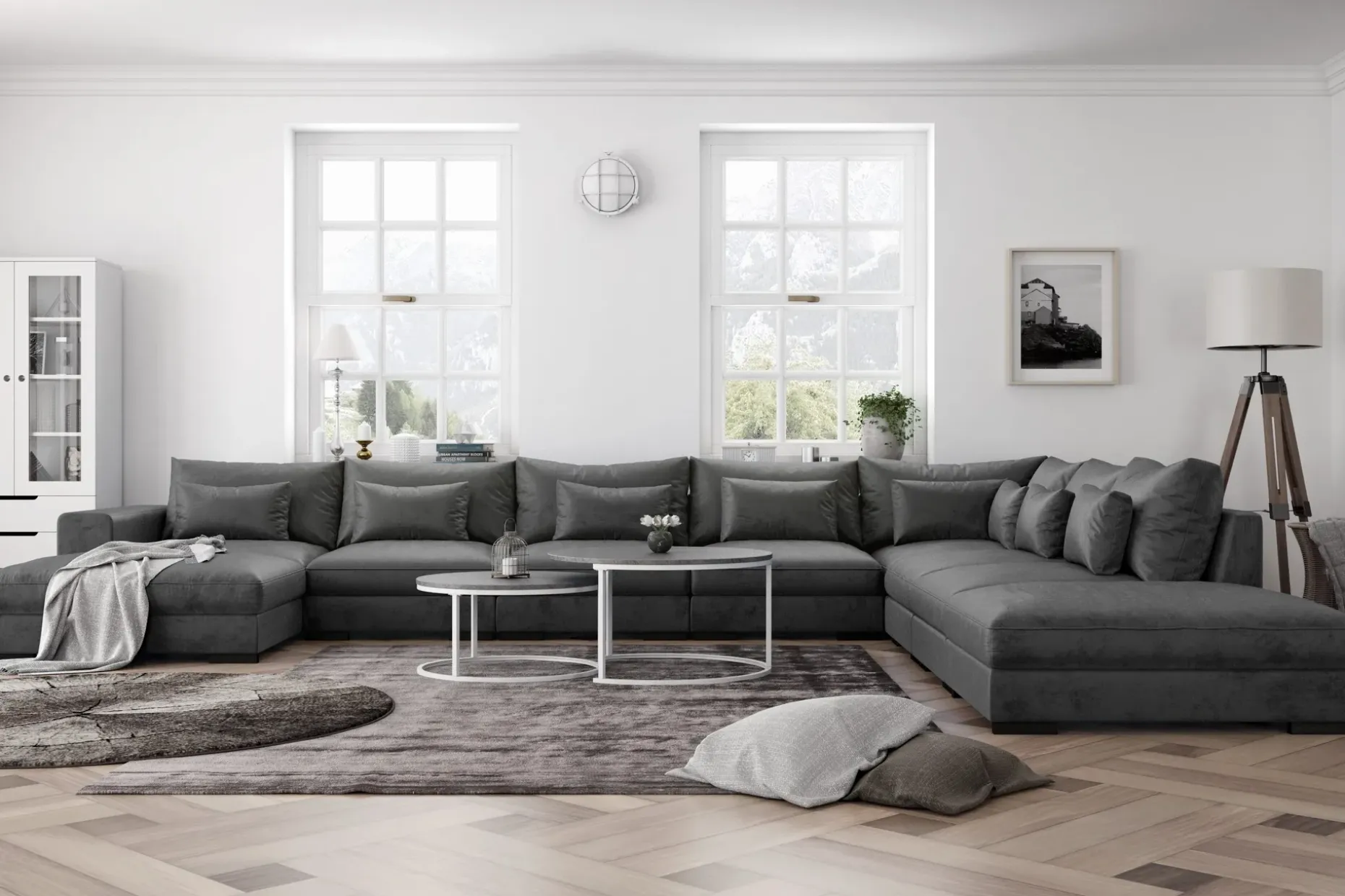 Dubai stor U-modulsofa med divan venstre fløyel 527 cm ekstra dyp
