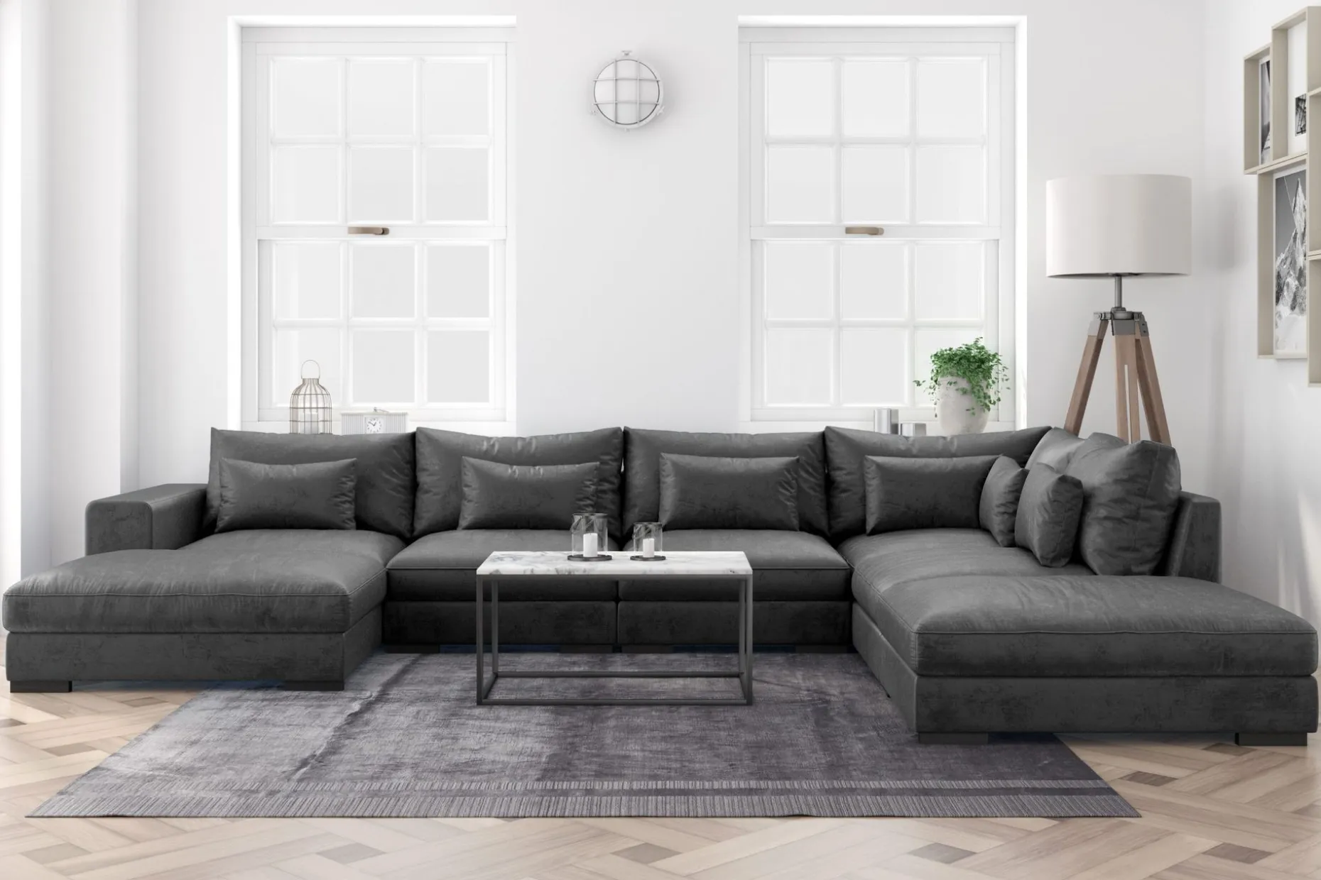 Dubai stor U-sofa modul med divan venstre fløyel ekstra dyp