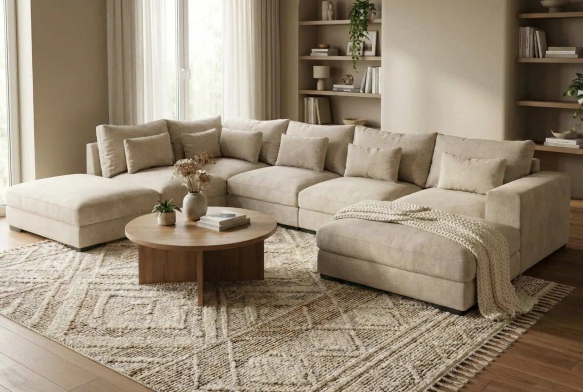 Dubai U-modulsofa med divan høyre ekstra dyp i Chenille