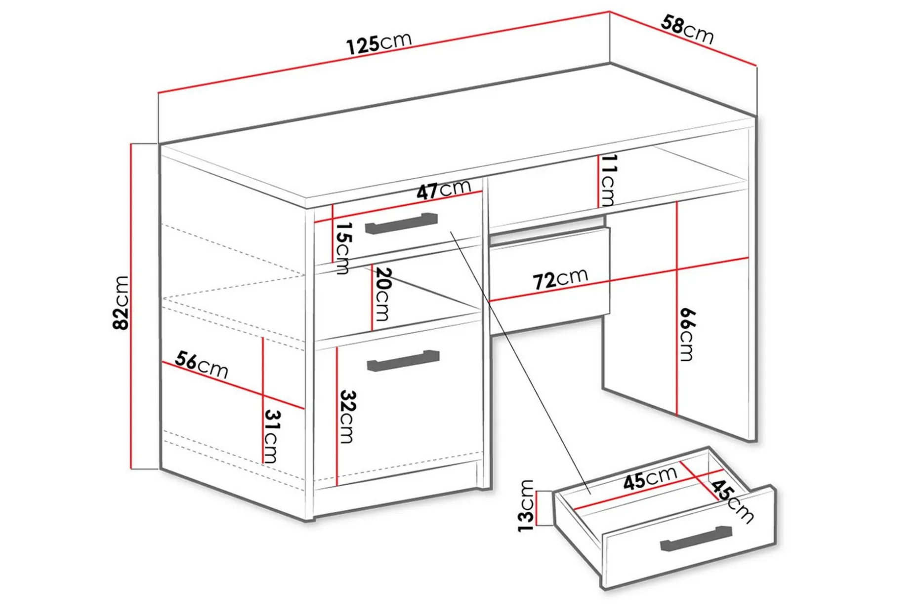 Escaldes Skrivebord 125 cm