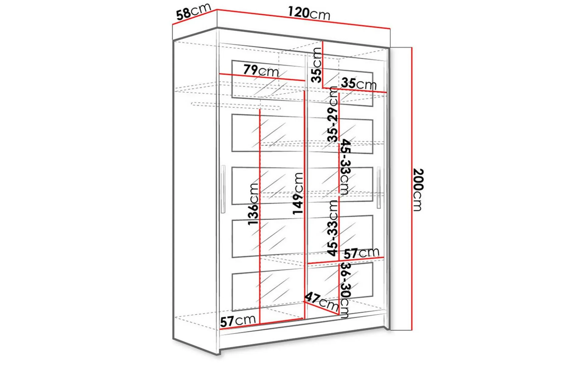 Estella Garderobe Skyvedører 5-Delt Speil