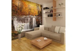 Fototapet Autumn Landscape Waterfall In Forest 200x154