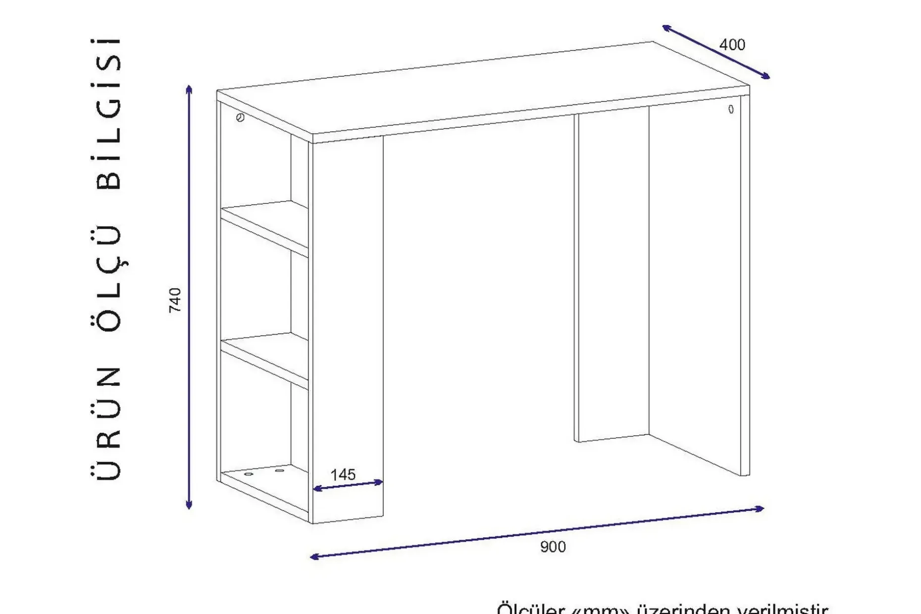 Furny Home Skrivebord 90 cm med Oppbevaringshylle