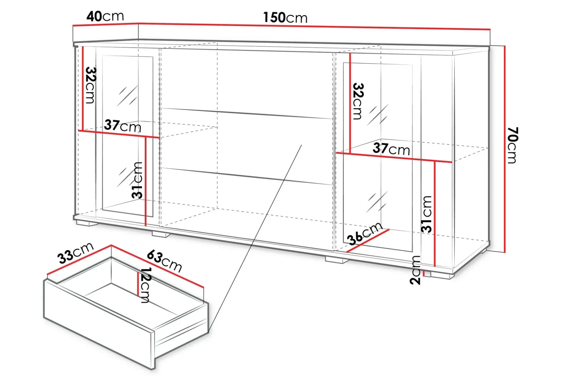 Gammel Skjenk 150x40 cm