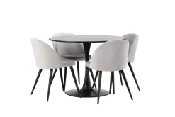 Glade Spisegruppe 100 cm Rund med 4 Velvet Stoler
