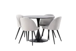 Glade Spisegruppe 100 cm Rund med 4 Velvet Stoler