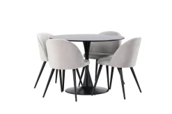 Glade Spisegruppe 100 cm Rund med 4 Velvet Stoler