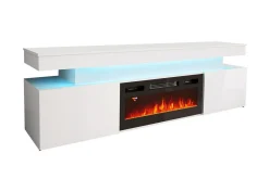 Glenndale TV benk med oppbevaring + LED kamin + Belysning 190 cm