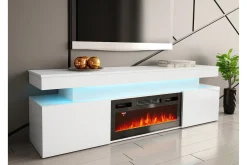 Glenndale TV benk med oppbevaring + LED kamin + Belysning 190 cm