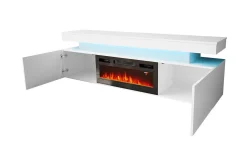 Glenndale TV benk med oppbevaring + LED kamin + Belysning 190 cm