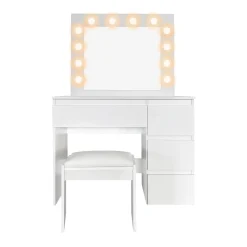 Glow Sminkebord 94 cm med speil skuffer og krakk - LED Belysning